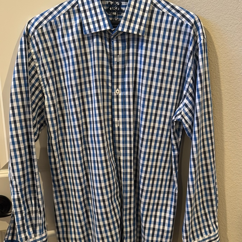 Blue checked with royal blue cuff for rolling men’s dress shirt: